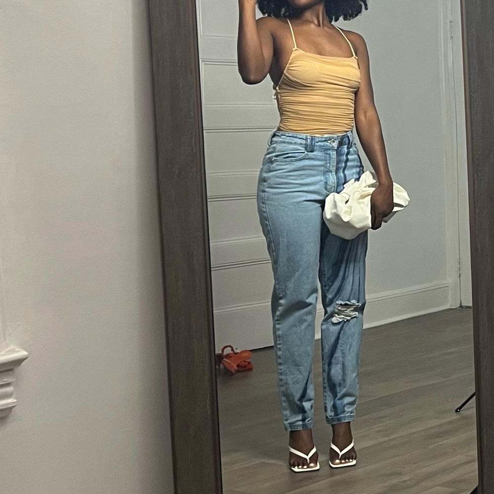 tan ruched backless top
